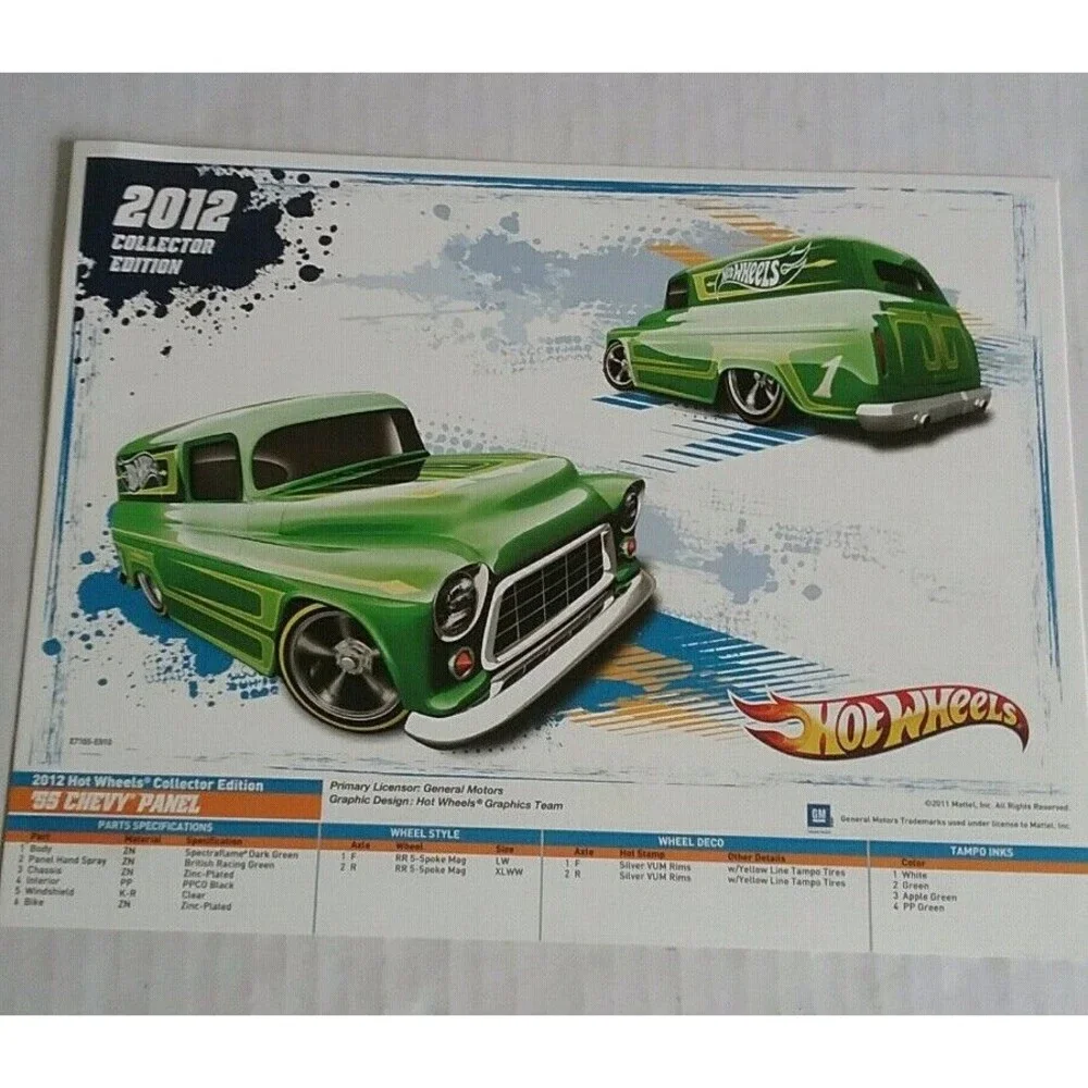 2012 Hot Wheels Collector Edition 11in x 8.5in '55 Chevy Panel Truck Poster